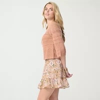 JS Jessica Simpson Womens Round Neck Elbow Sleeve Pullover Sweater