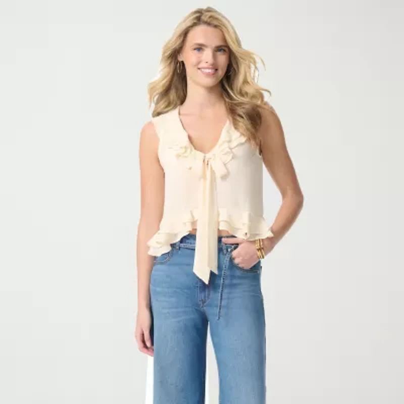 JS Jessica Simpson Womens V Neck Sleeveless Blouse