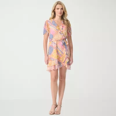 JS Jessica Simpson Womens Short Sleeve Wrap Dress