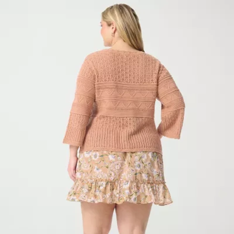 JS Jessica Simpson Plus Womens Round Neck 3/4 Sleeve Pullover Sweater