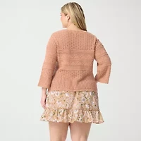 JS Jessica Simpson Plus Womens Round Neck 3/4 Sleeve Pullover Sweater