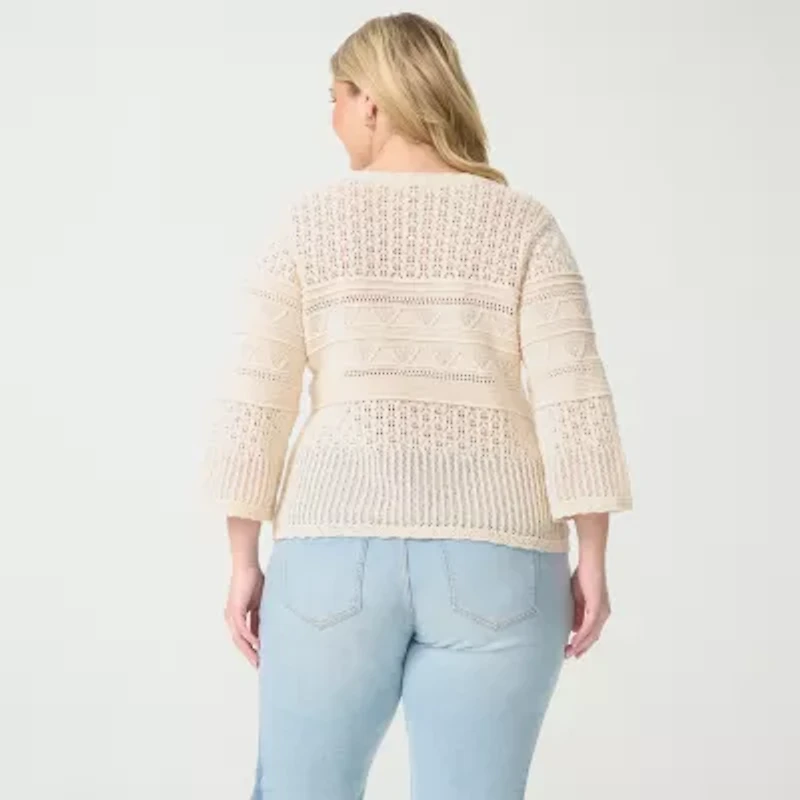 JS Jessica Simpson Plus Womens Round Neck 3/4 Sleeve Pullover Sweater