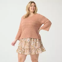 JS Jessica Simpson Plus Womens Round Neck 3/4 Sleeve Pullover Sweater