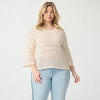 JS Jessica Simpson Plus Womens Round Neck 3/4 Sleeve Pullover Sweater