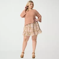 JS Jessica Simpson Plus Womens Round Neck 3/4 Sleeve Pullover Sweater