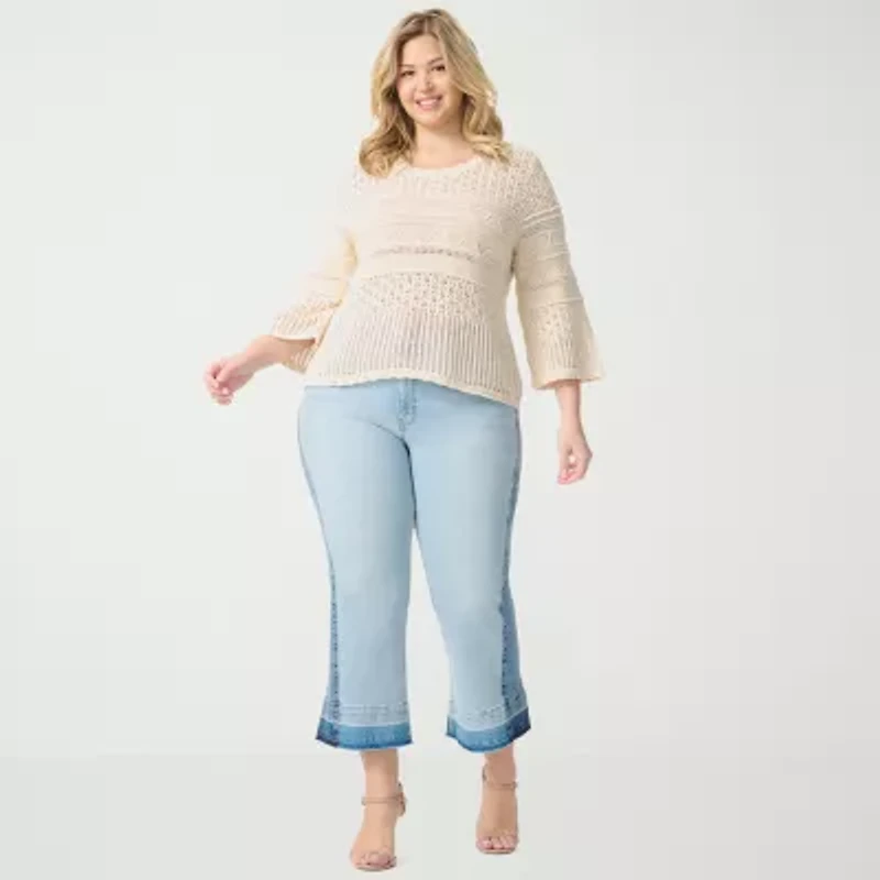 JS Jessica Simpson Plus Womens Round Neck 3/4 Sleeve Pullover Sweater