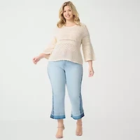 JS Jessica Simpson Plus Womens Round Neck 3/4 Sleeve Pullover Sweater