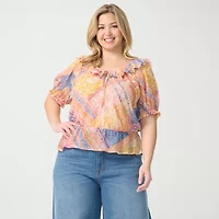 JS Jessica Simpson Womens Plus Round Neck Short Sleeve Peplum Top