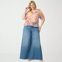 JS Jessica Simpson Womens Plus Round Neck Short Sleeve Peplum Top