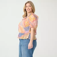 JS Jessica Simpson Womens Plus Round Neck Short Sleeve Peplum Top