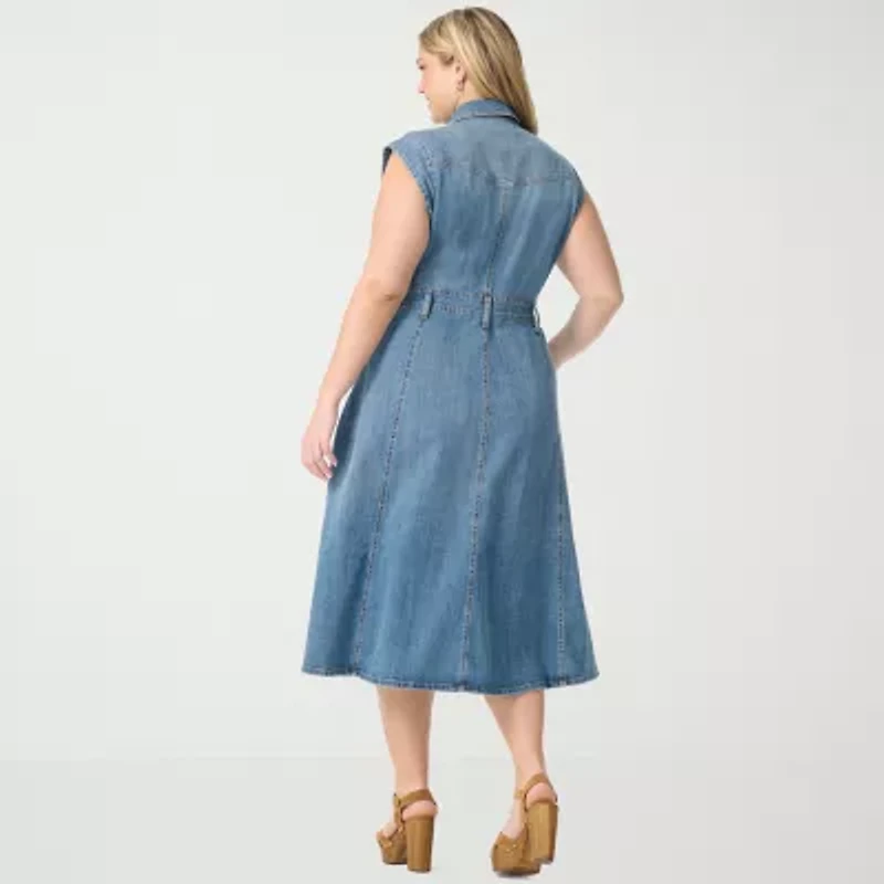 JS Jessica Simpson Womens Plus Sleeveless Midi A-Line Dress