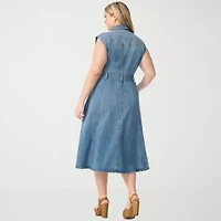 JS Jessica Simpson Womens Plus Sleeveless Midi A-Line Dress