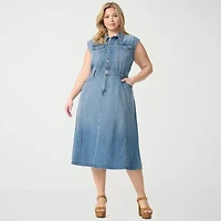 JS Jessica Simpson Womens Plus Sleeveless Midi A-Line Dress
