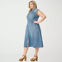 JS Jessica Simpson Womens Plus Sleeveless Midi A-Line Dress