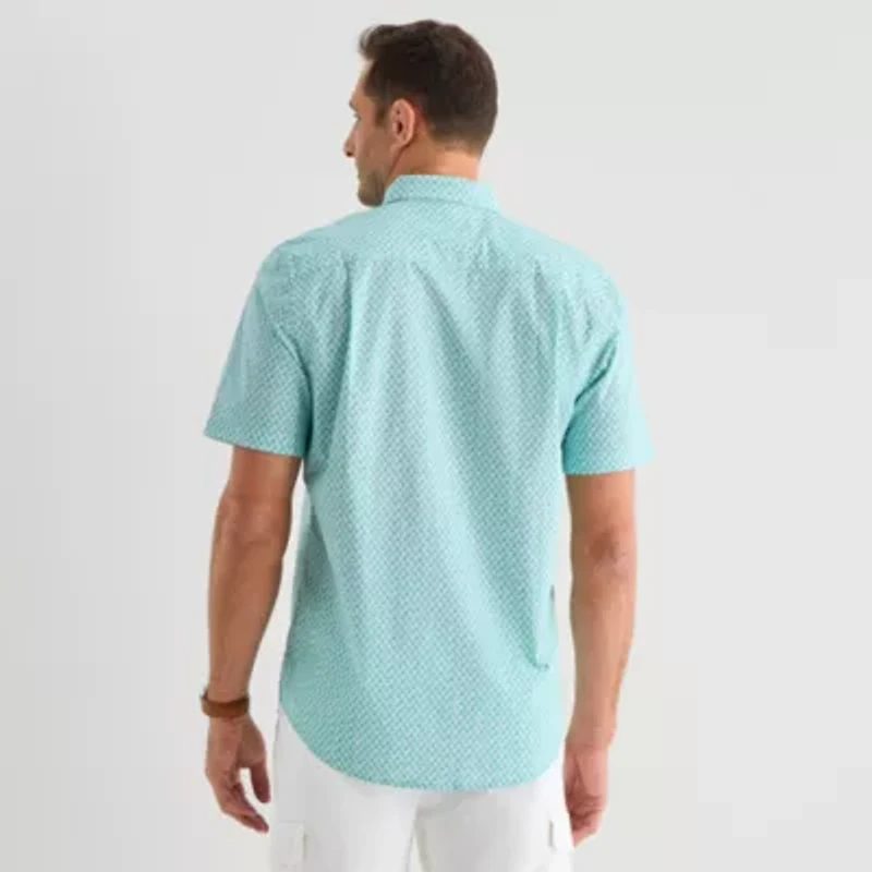 St. John's Bay Stretch Poplin Mens Short Sleeve Classic Fit Button-Down Shirt