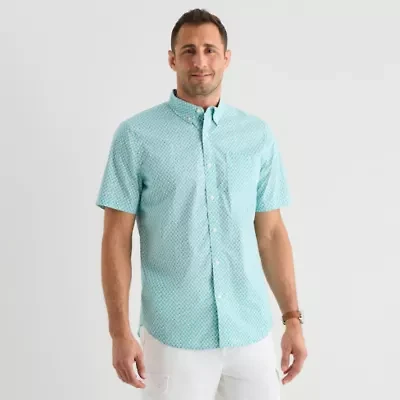 St. John's Bay Stretch Poplin Mens Short Sleeve Classic Fit Button-Down Shirt