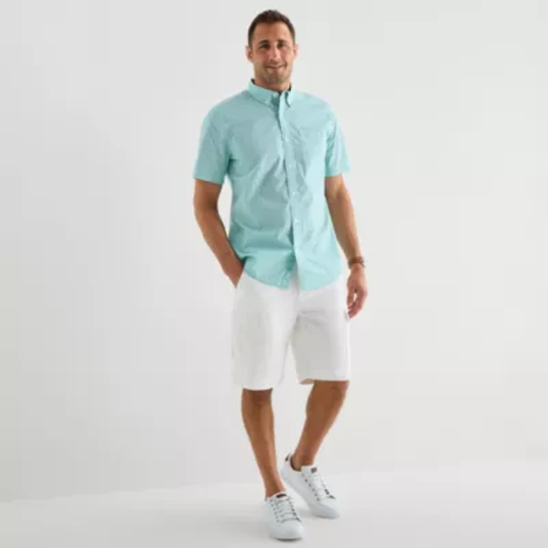 St. John's Bay Stretch Poplin Mens Short Sleeve Classic Fit Button-Down Shirt