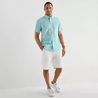 St. John's Bay Stretch Poplin Mens Short Sleeve Classic Fit Button-Down Shirt