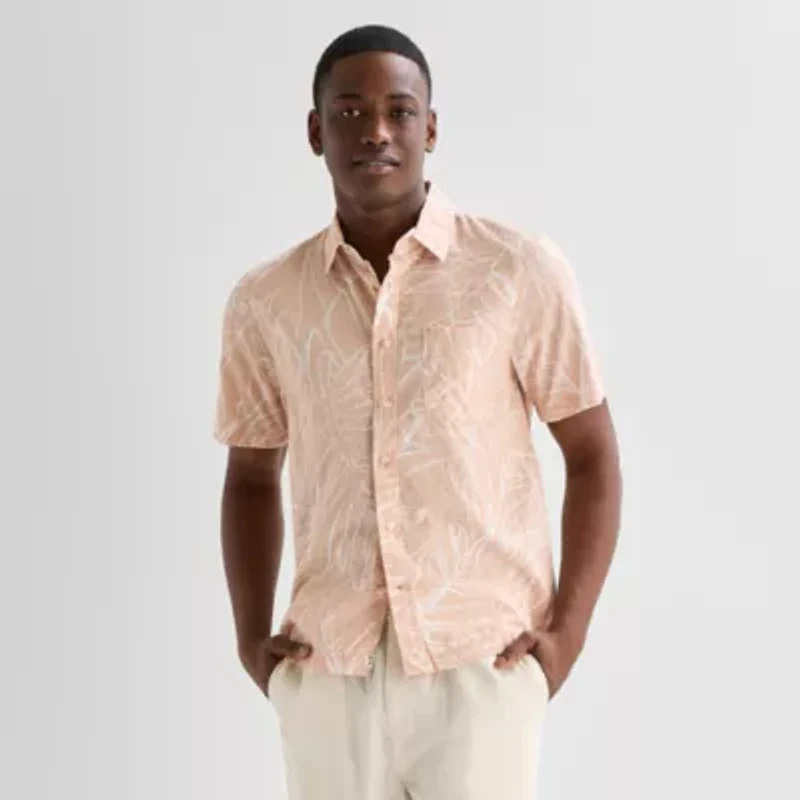 mutual weave Mens Short Sleeve Relaxed Fit Button-Down Shirt