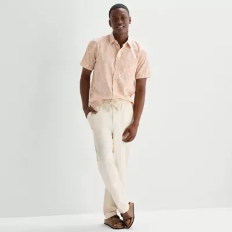 mutual weave Mens Short Sleeve Relaxed Fit Button-Down Shirt