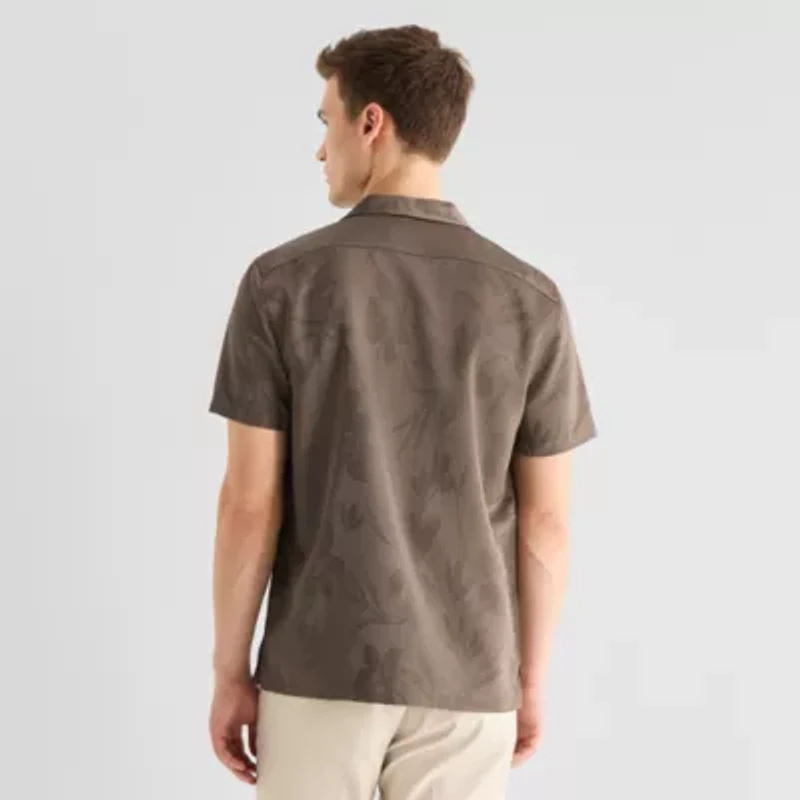 J. Ferrar Floral Jacquard Mens Short Sleeve Camp Shirt