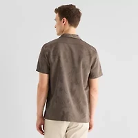 J. Ferrar Floral Jacquard Mens Short Sleeve Camp Shirt