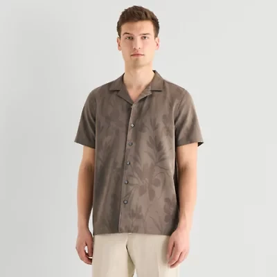 J. Ferrar Floral Jacquard Mens Short Sleeve Camp Shirt