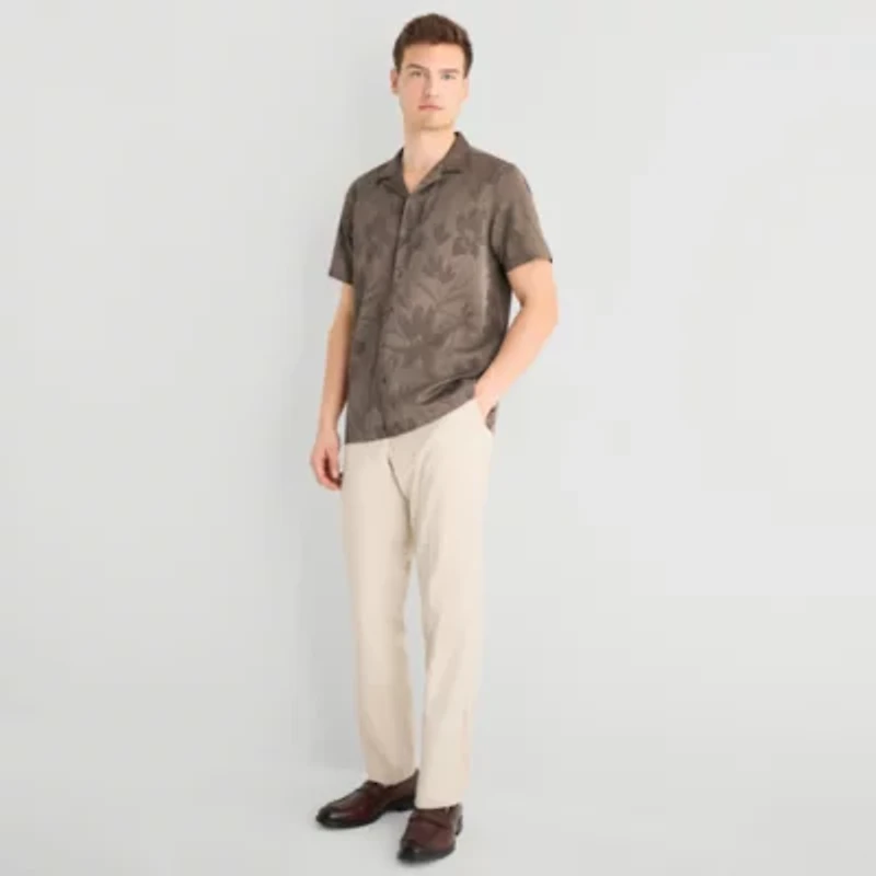 J. Ferrar Floral Jacquard Mens Short Sleeve Camp Shirt