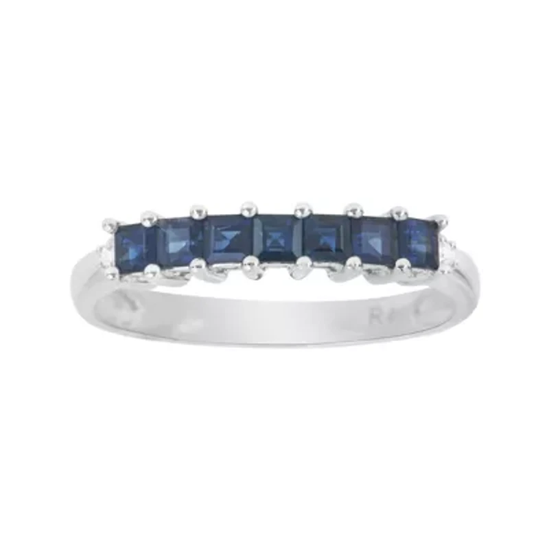 LIMITED QUANTITIES Genuine Blue Sapphire and Diamond-Accent 14K White Gold Band