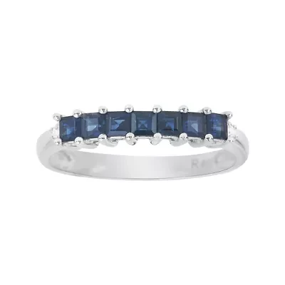 LIMITED QUANTITIES Genuine Blue Sapphire and Diamond-Accent 14K White Gold Band