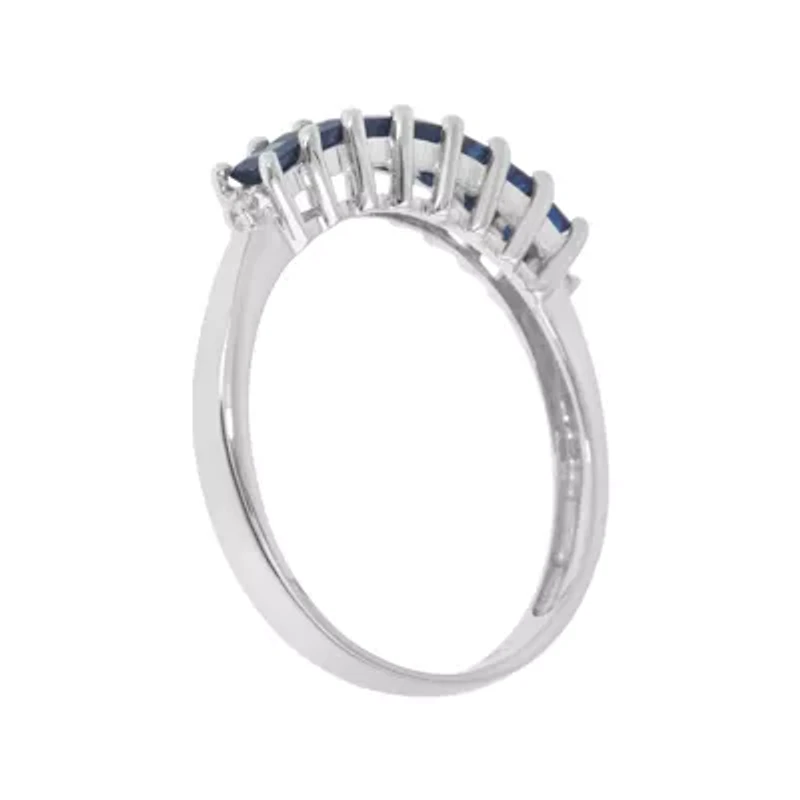 LIMITED QUANTITIES Genuine Blue Sapphire and Diamond-Accent 14K White Gold Band