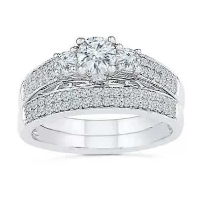 Womens 1 CT. T.W. Natural Diamond 10K Gold Round Bridal Set