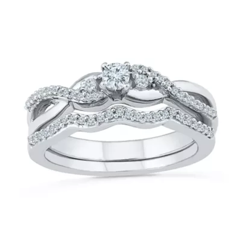 Womens 1/3 CT. T.W. Natural White Diamond 10K Gold Round Bypass Crossover Bridal Set