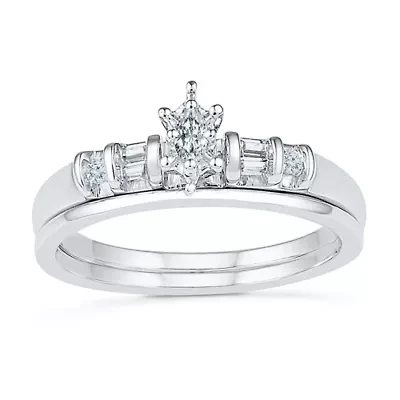 Womens 1/5 CT.T.W. Natural Diamond 10K White Gold Bridal Set