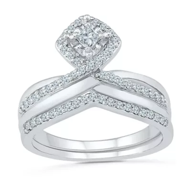 Womens 3/8 CT.T.W. Natural Diamond 10K White Gold Bridal Set