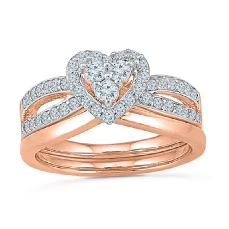 Womens 5/8 CT.T.W. Natural Diamond 10K Rose Gold Bridal Set