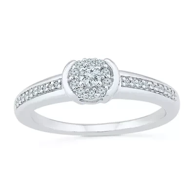 Promise My Love Womens 1/5 CT. Natural White Diamond Sterling Silver Round Side Stone Halo Ring