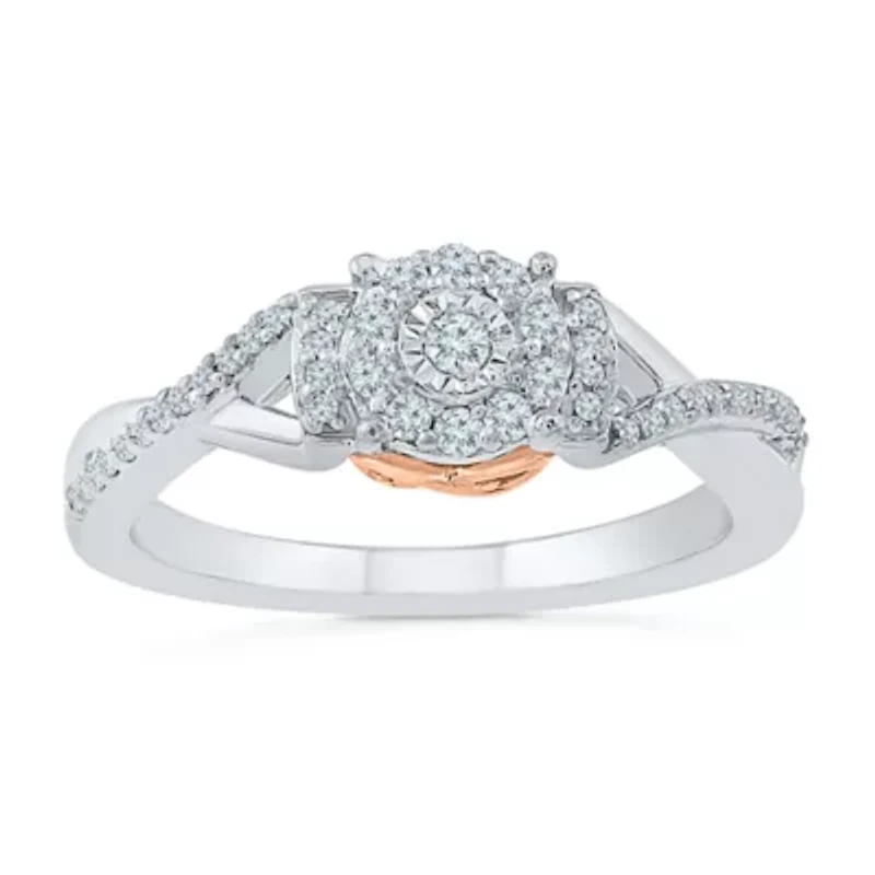 Promise My Love Womens 1/ CT. T.W. Natural White Diamond Sterling Silver Round Side Stone Ring