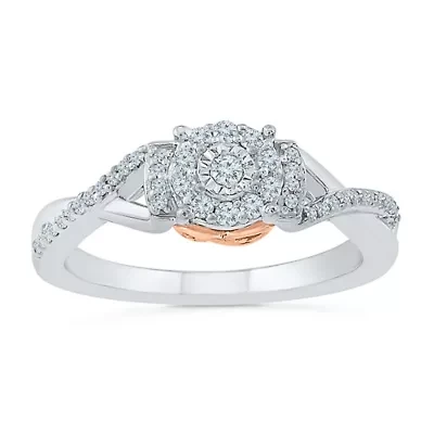 Promise My Love Womens 1/ CT. T.W. Natural White Diamond Sterling Silver Round Side Stone Ring