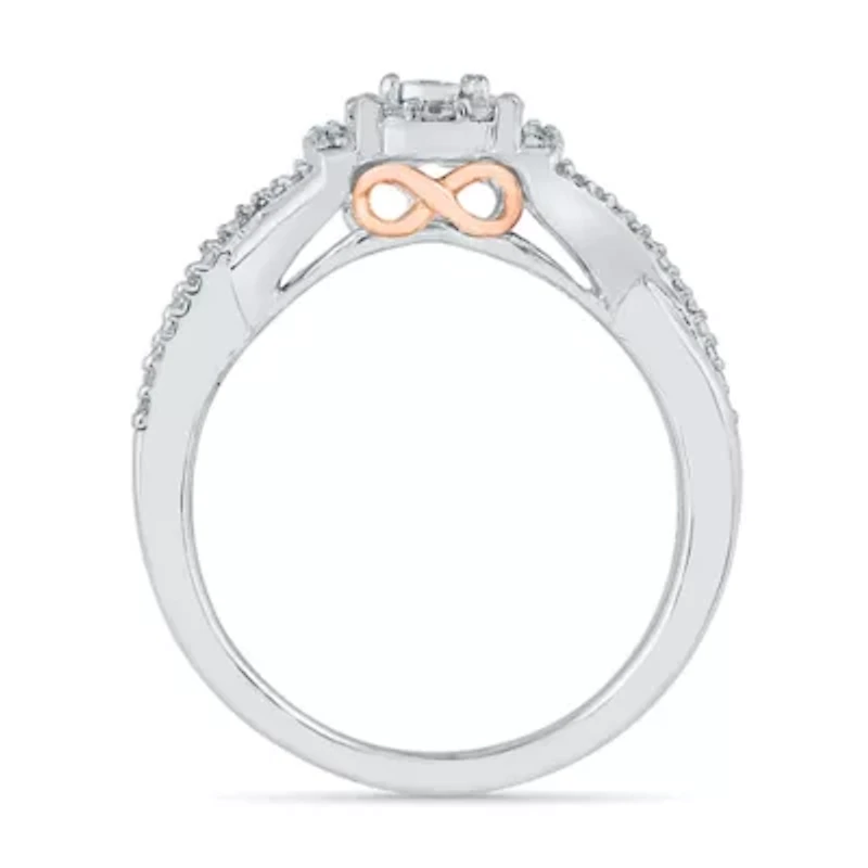 Promise My Love Womens 1/ CT. T.W. Natural White Diamond Sterling Silver Round Side Stone Ring