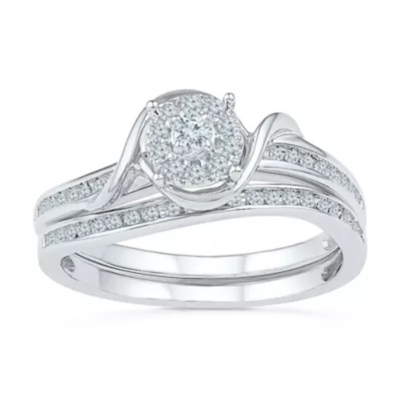 Promise My Love Womens 1/ CT. T.W. Natural Diamond Sterling Silver Round Side Stone Halo Ring