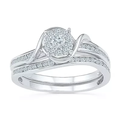 Promise My Love Womens 1/ CT. T.W. Natural Diamond Sterling Silver Round Side Stone Halo Ring