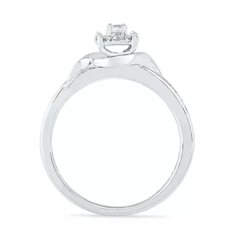 Promise My Love Womens 1/ CT. T.W. Natural Diamond Sterling Silver Round Side Stone Halo Ring