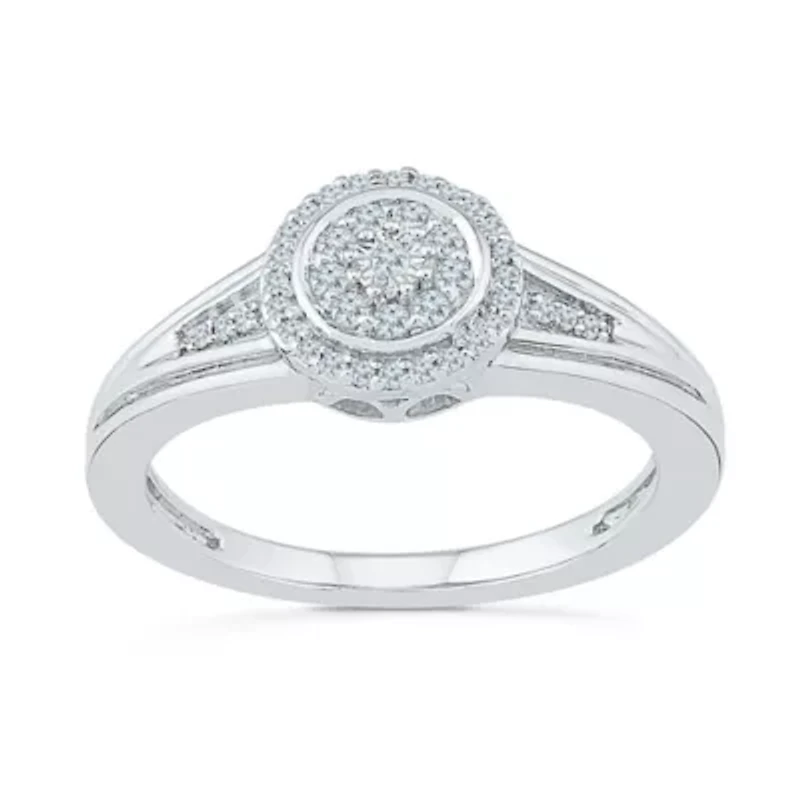 Promise My Love Womens 1/ CT. T.W. Natural Diamond Sterling Silver Round Side Stone Halo Ring