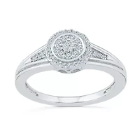 Promise My Love Womens 1/ CT. T.W. Natural Diamond Sterling Silver Round Side Stone Halo Ring