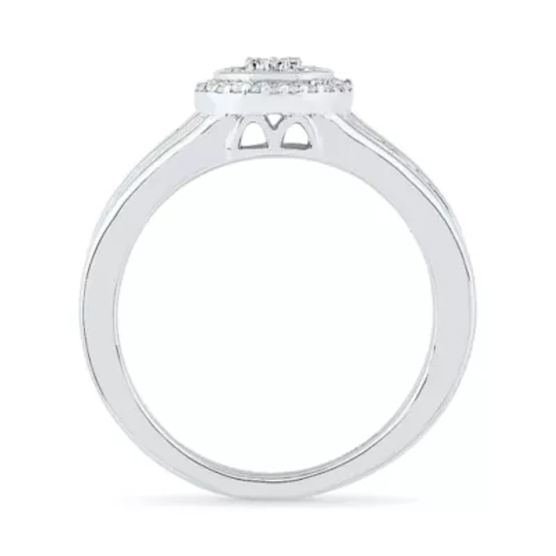 Promise My Love Womens 1/ CT. T.W. Natural Diamond Sterling Silver Round Side Stone Halo Ring