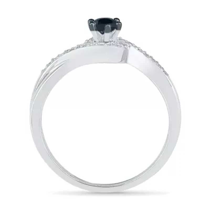 Promise My Love Womens 1/5 CT. Natural Black Diamond Sterling Silver Round Ring
