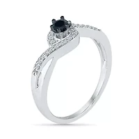 Womens 1/5 CT. Natural Black Diamond Sterling Silver Round Promise Ring