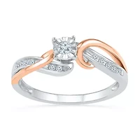 Promise My Love Womens 1/ CT. T.W. Natural White Diamond Sterling Silver Round Bypass Ring