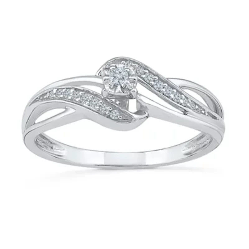 Promise My Love Womens 1/10 CT. T.W. Natural White Diamond Sterling Silver Round Bypass Ring